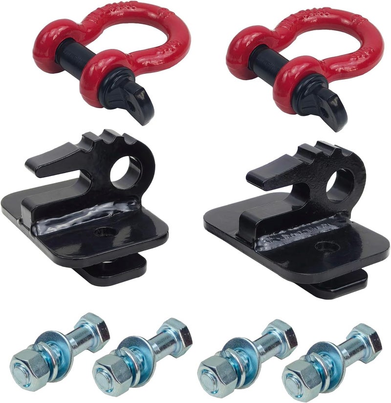 REDTEE 3/8 inch Tractor Bucket Grab Hook with 5/8 inch Tie Down D-Ring Shackle(2 Pack), Bolt On Tow Hook Mount with Bracket Plate, Max Tow Capacity 10,000 lbs. Black Coating - Image 2